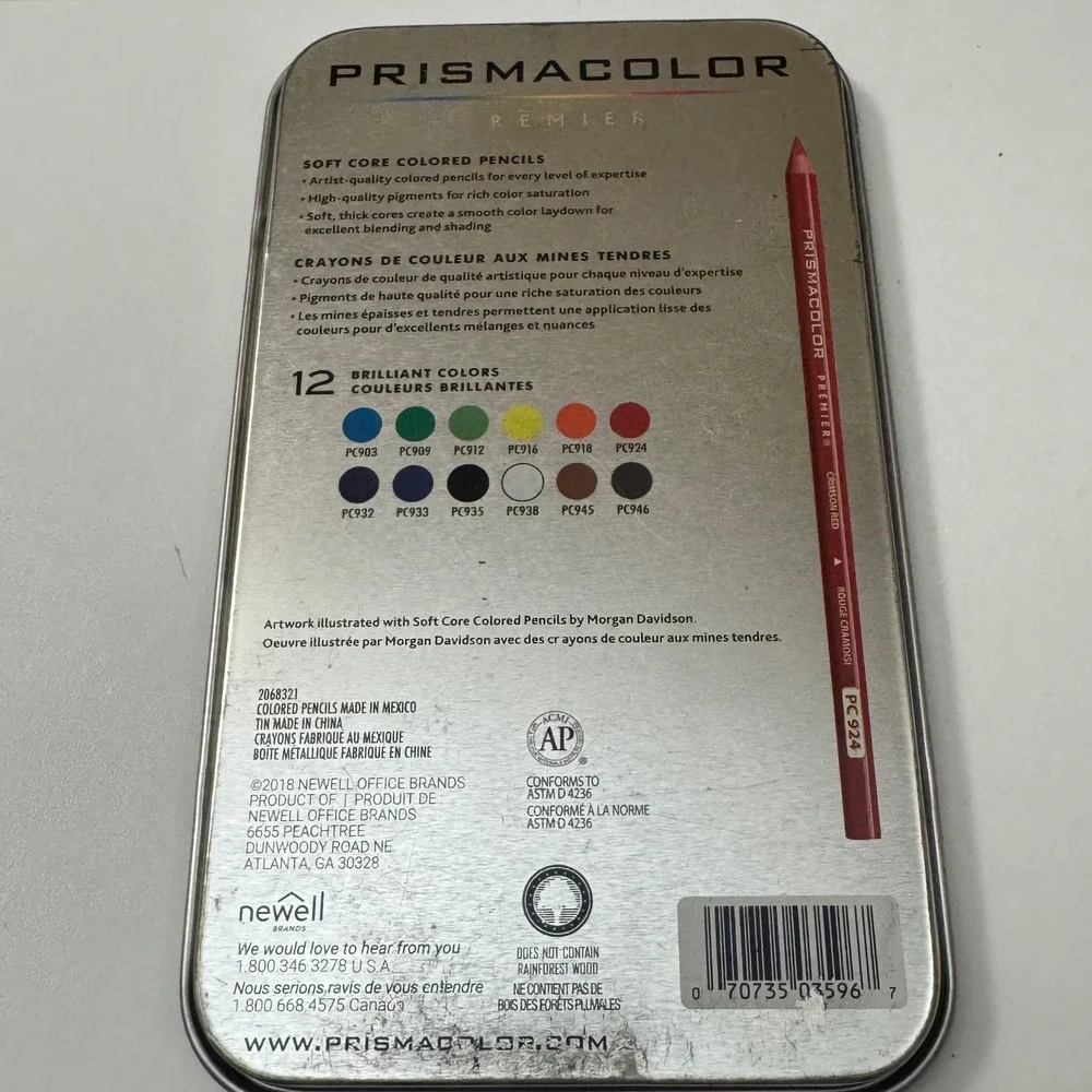Prismacolor Premier Soft Core Colored Pencils 12 Count Set with Storage Tin